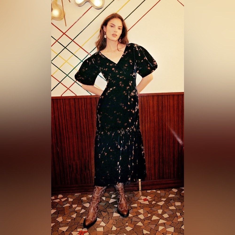 NWT $395 Sea New York Rayna floral-print velvet midi dress